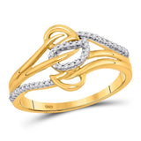 10kt Yellow Gold Womens Round Diamond Triple Row Leaf Band Ring 1/10 Cttw