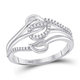 10kt White Gold Womens Round Diamond Triple Row Leaf Band Ring 1/10 Cttw