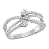 10kt White Gold Womens Round Diamond Flower Cluster Crossover Band Ring 1/3 Cttw