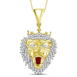 10kt Yellow Gold Mens Round Diamond King Lion Crown Charm Pendant 1 Cttw