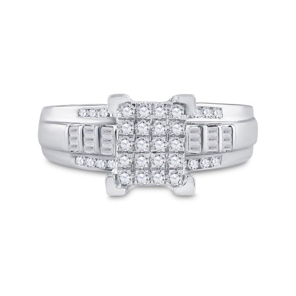 10kt White Gold Round Diamond Cluster Bridal Wedding Engagement Ring 1/2 Cttw