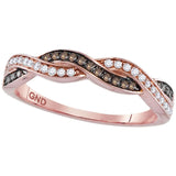 10kt Rose Gold Womens Round Brown Diamond Band Ring 1/5 Cttw