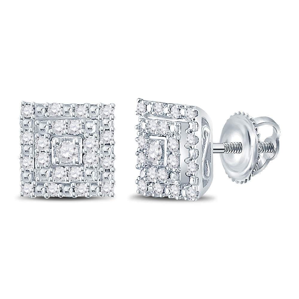 14kt White Gold Womens Round Diamond Square Cluster Stud Earrings 1/4 Cttw