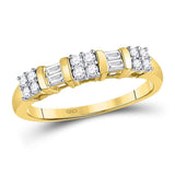 14kt Yellow Gold Womens Round Baguette Diamond Band Ring 1/4 Cttw