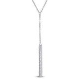 10kt White Gold Womens Round Diamond Vertical Bar Necklace 1/8 Cttw