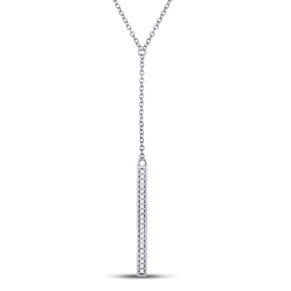 10kt White Gold Womens Round Diamond Vertical Bar Necklace 1/8 Cttw