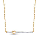 10kt Yellow Gold Womens Round Diamond Heart Bar Necklace 1/10 Cttw
