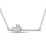 10kt White Gold Womens Diamond Rabbit Bunny Bar Pendant Necklace 1/12 Cttw