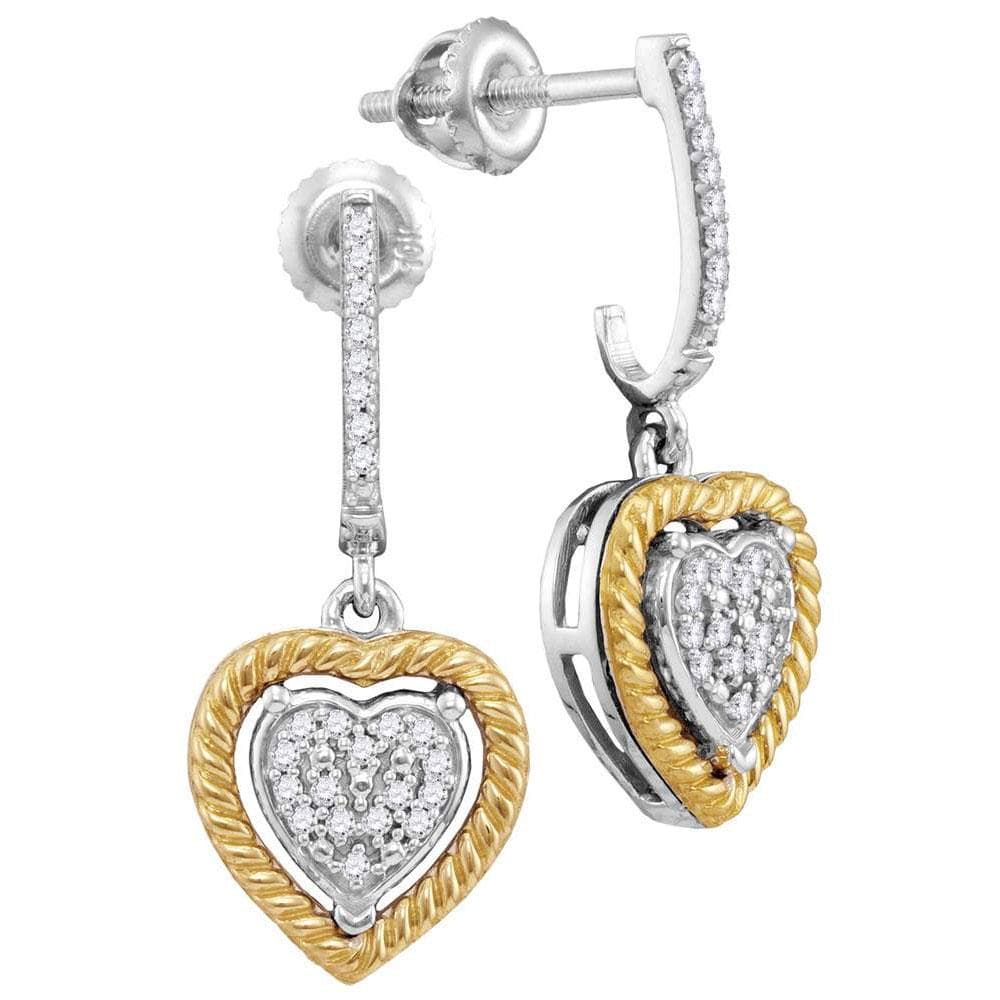 10kt Two-tone Gold Womens Round Diamond Rope Heart Dangle Earrings 1/8 Cttw