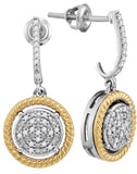 10kt Two-tone Gold Womens Round Diamond Rope Circle Dangle Earrings 1/8 Cttw