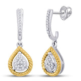10kt Two-tone Gold Womens Round Diamond Teardrop Dangle Earrings 1/8 Cttw