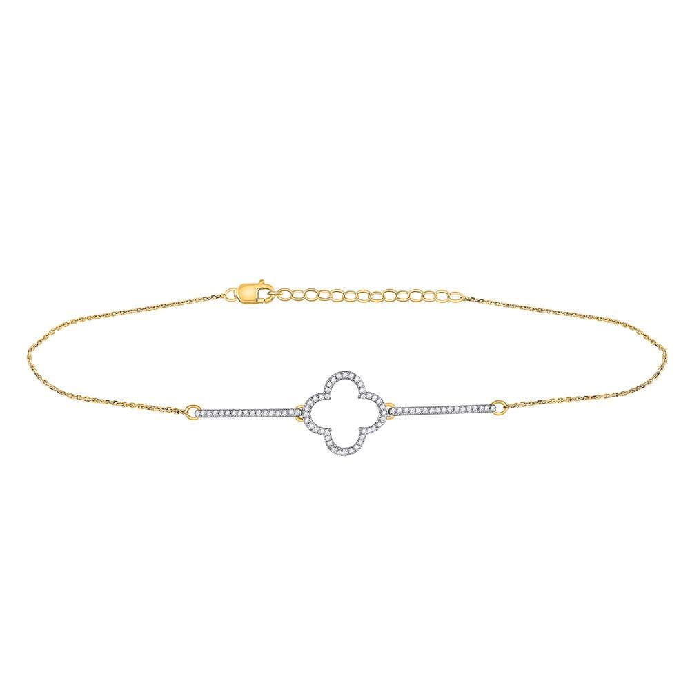10kt Yellow Gold Womens Round Diamond Square Chain Bracelet 1/5 Cttw
