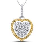 10kt Two-tone Gold Womens Round Diamond Rope Heart Pendant 1/12 Cttw