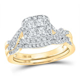 10kt Yellow Gold Princess Diamond Halo Bridal Wedding Ring Band Set 1 Cttw