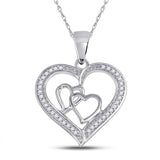 Sterling Silver Womens Round Diamond Triple Heart Outline Pendant 1/8 Cttw