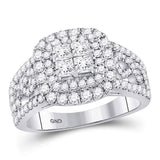 14kt White Gold Princess Diamond Cluster Bridal Wedding Engagement Ring 1-1/2 Cttw