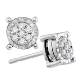 10kt White Gold Womens Round Diamond Flower Cluster Earrings 1/8 Cttw