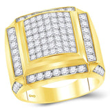 10kt Yellow Gold Mens Princess Diamond Square Cluster Ring 2-7/8 Cttw