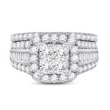 14kt White Gold Womens Princess Diamond Bridal Wedding Engagement Ring Band Set 3-1/20 Cttw