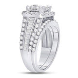 14kt White Gold Womens Princess Diamond Bridal Wedding Engagement Ring Band Set 3-1/20 Cttw