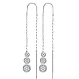 10kt White Gold Womens Round Diamond Triple Circle Cluster Threader Earrings 1/4 Cttw