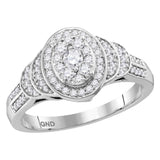 10kt White Gold Womens Round Diamond Solitaire Oval Cluster Ring 1/2 Cttw