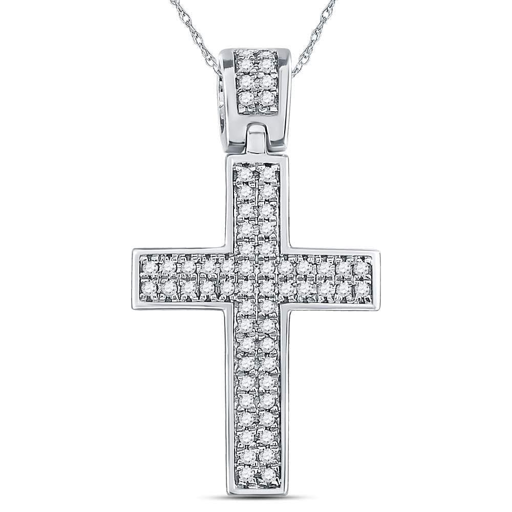 Sterling Silver Mens Round Diamond Cross Faith Charm Pendant 1.00 Cttw