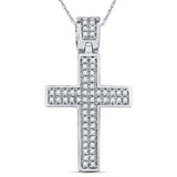 Sterling Silver Mens Round Diamond Cross Faith Charm Pendant 1.00 Cttw