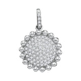 10kt White Gold Womens Round Diamond Beaded Circle Cluster Pendant 1/10 Cttw