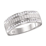 14kt White Gold Mens Round Channel-set Diamond Textured Wedding Band Ring 1/3 Cttw