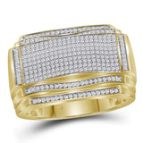 10kt Yellow Gold Mens Round Diamond Rectangle Cluster Ring 5/8 Cttw