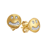 10kt Yellow Gold Womens Round Diamond Smiley Face Earrings 1/20 Cttw