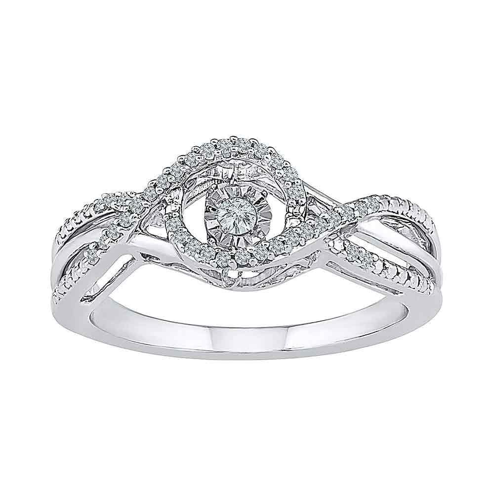 10kt White Gold Womens Round Diamond Moving Twinkle Solitaire Ring 1/6 Cttw