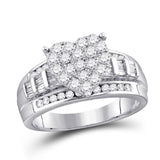 10kt White Gold Round Diamond Heart Bridal Wedding Engagement Ring 1/2 Cttw