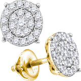 10kt Yellow Gold Womens Round Diamond Cluster Earrings 1-1/2 Cttw