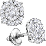 10kt White Gold Womens Round Diamond Cindys Dream Concentric Cluster Stud Earrings 2 Cttw