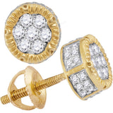 10kt Yellow Gold Mens Round Diamond 3D Circle Cluster Stud Earrings 1/2 Cttw