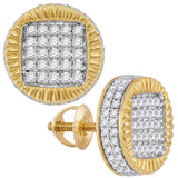 10kt Yellow Gold Mens Round Diamond Fluted Circle Stud Earrings 3/4 Cttw