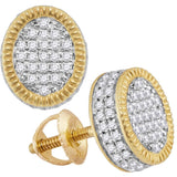 10kt Yellow Gold Mens Round Diamond Fluted Oval Cluster Stud Earrings 5/8 Cttw