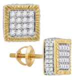 10kt Yellow Gold Mens Round Diamond Square 3D Cluster Stud Earrings 3/4 Cttw