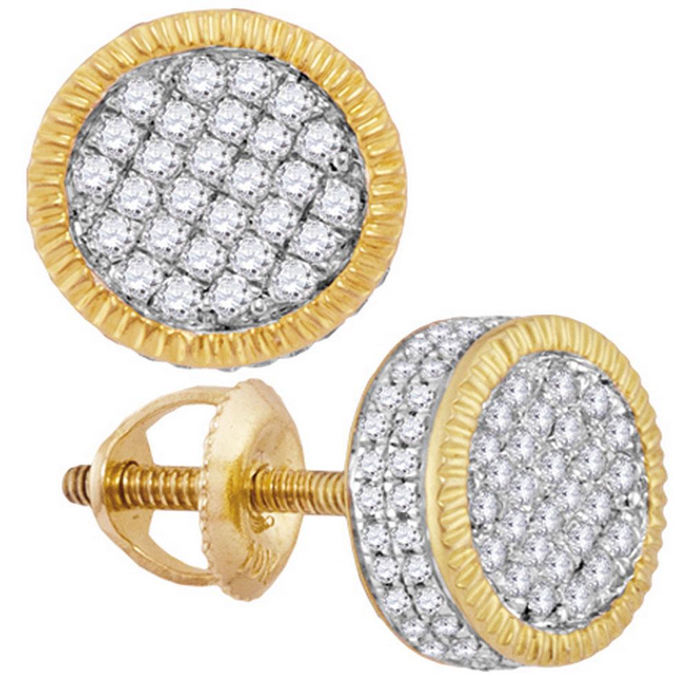 10kt Yellow Gold Mens Round Diamond Fluted Circle Cluster Stud Earrings 1/2 Cttw