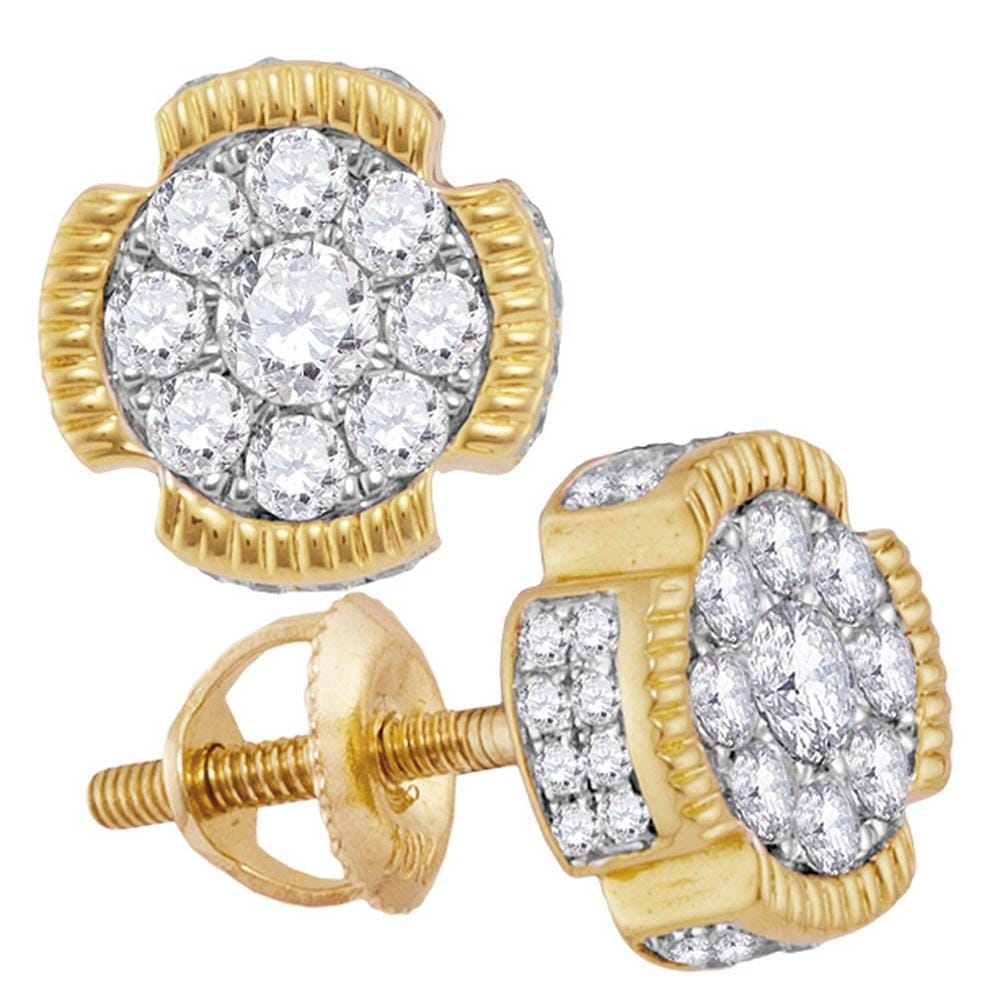 10kt Yellow Gold Mens Round Diamond Fluted Flower Cluster Stud Earrings 5/8 Cttw