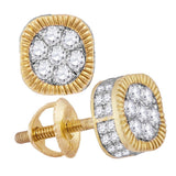 10kt Yellow Gold Mens Round Diamond Fluted Flower Cluster Stud Earrings 1/2 Cttw