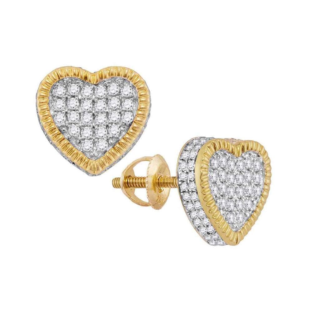 10kt Yellow Gold Womens Round Diamond Heart Fluted Cluster Stud Earrings 3/4 Cttw
