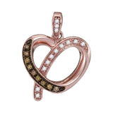 14kt Rose Gold Womens Round Brown Color Enhanced Diamond Heart Pendant 1/8 Cttw