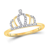 10kt Yellow Gold Womens Round Diamond Crown Tiara Princess Band Ring 1/20 Cttw