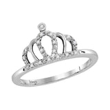10kt White Gold Womens Round Diamond Crown Band Ring 1/20 Cttw