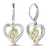 Sterling Silver Womens Round Diamond Heart Leverback Dangle Earrings 1/20 Cttw