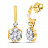 10kt Yellow Gold Womens Round Diamond Flower Dangle Earrings 1/2 Cttw