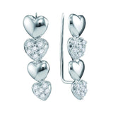 10kt White Gold Womens Round Diamond Heart Climber Earrings 1/2 Cttw